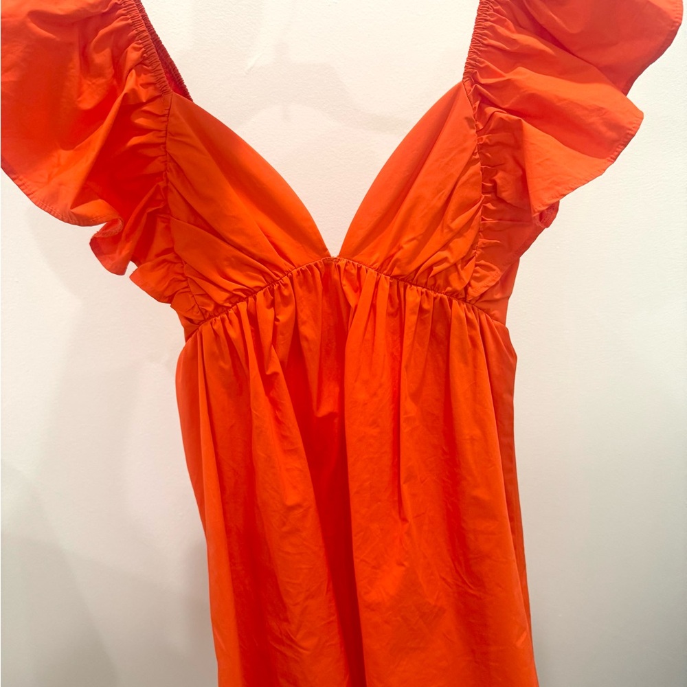 Orange Ruffle Tie Back Poplin Mini Dress Brand Olivaceous
